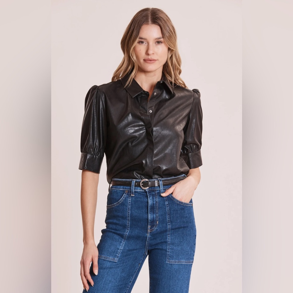 Tyler Boe Alice Vegan Leather Shirt in Black Size 8 - Picture 2 of 11